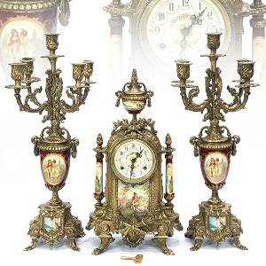 프랑스 황동주물 빈티지 드레스시계(기계식)+촛대(400203)