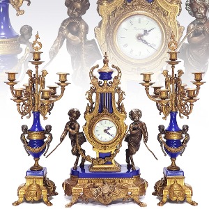 최고급 이태리 브론즈금장 대리석 시계+촛대(396209)